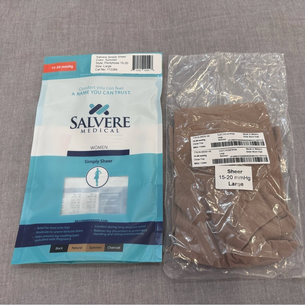 Salvere medical Simply sheer pantyhose 15-20 in color summer size large NWT